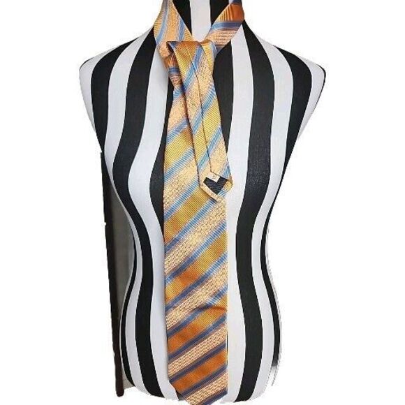 Villa Bolgheri Italia Orange Blue‎ men's tie 100% Silk Classic in Italy V - Picture 1 of 5